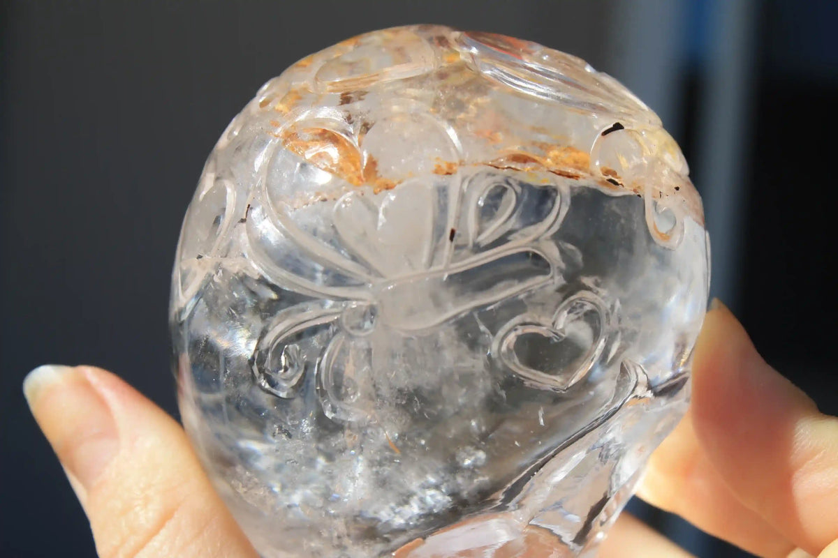 Himalayan Quartz Crystal Butterfly Engraved Skull by Vikas Meena