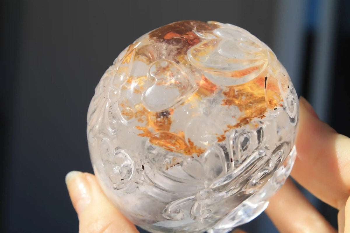 Himalayan Quartz Crystal Butterfly Engraved Skull by Vikas Meena