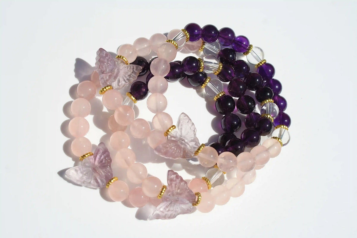 Butterfly Bracelets Custom Designed Amethyst, Rose and Clear Quartz