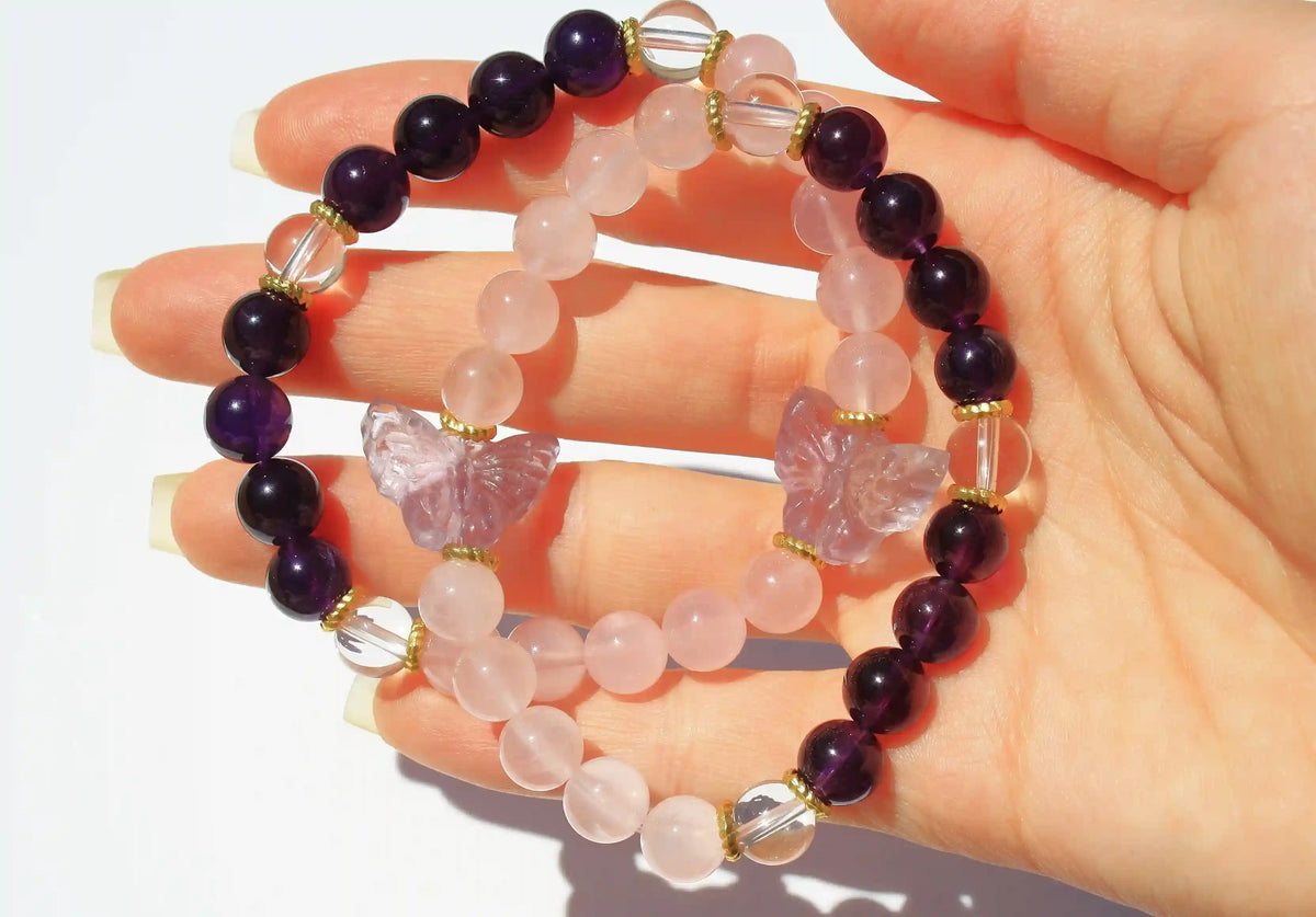 Butterfly Bracelets Custom Designed Amethyst, Rose and Clear Quartz