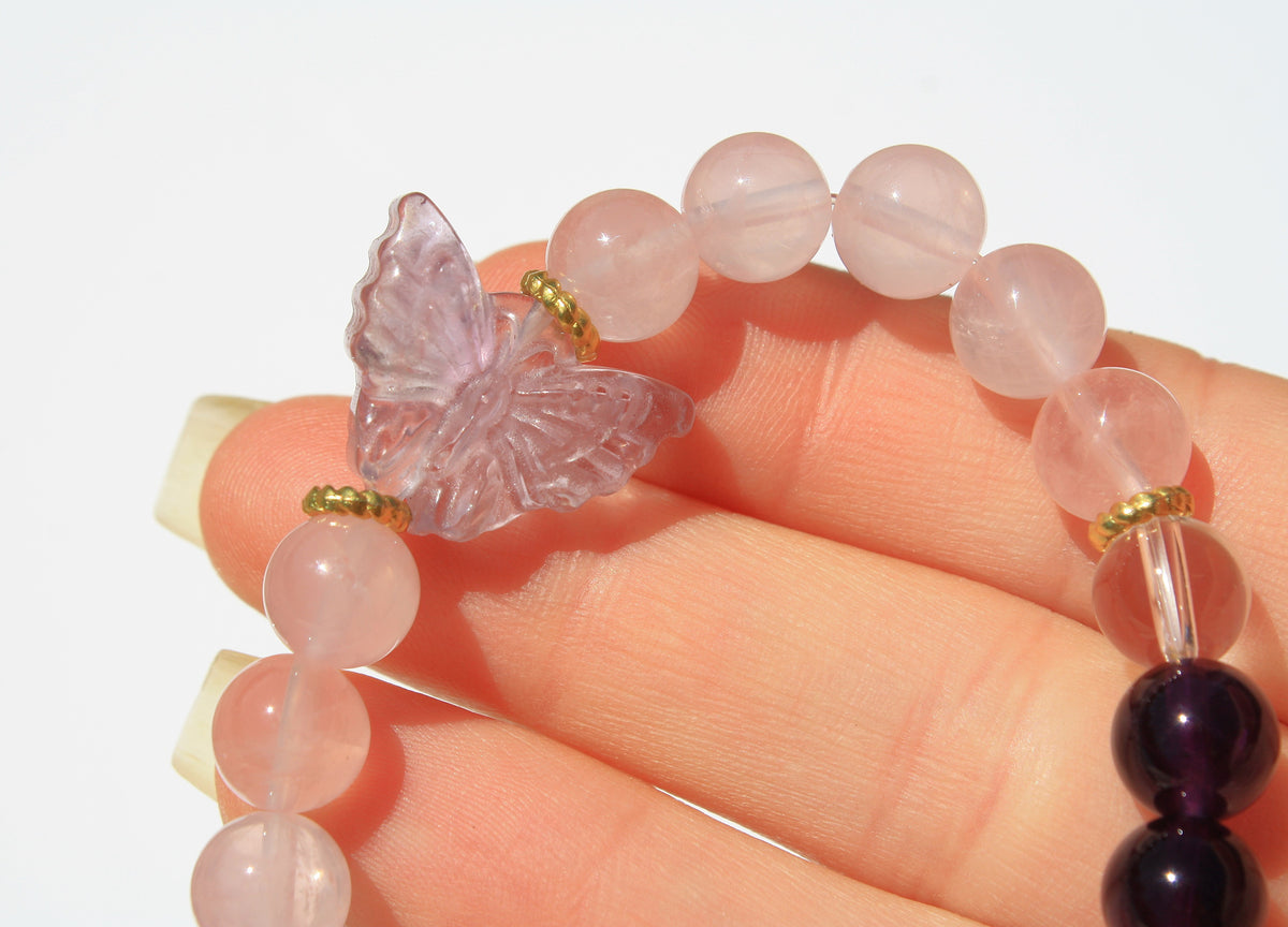 Butterfly Bracelets Custom Designed Amethyst, Rose and Clear Quartz