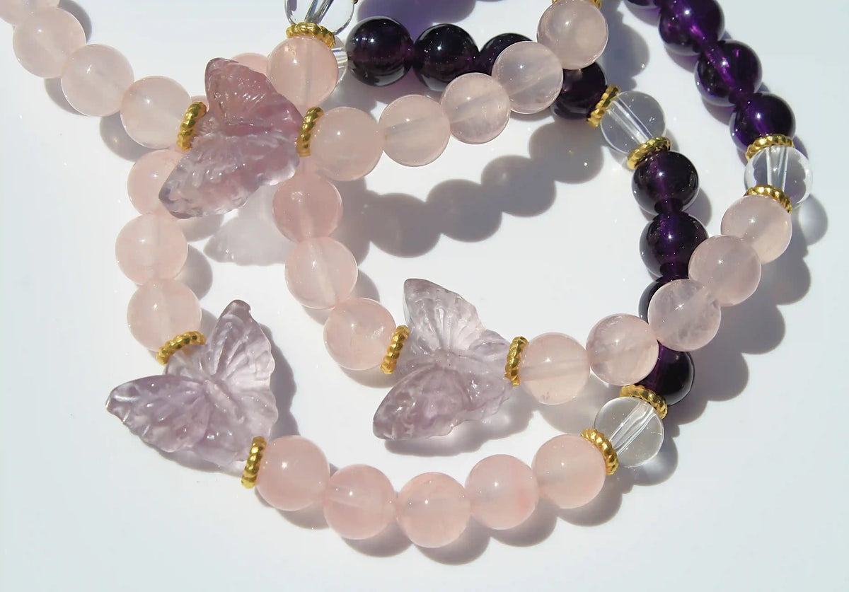 Butterfly Bracelets Custom Designed Amethyst, Rose and Clear Quartz