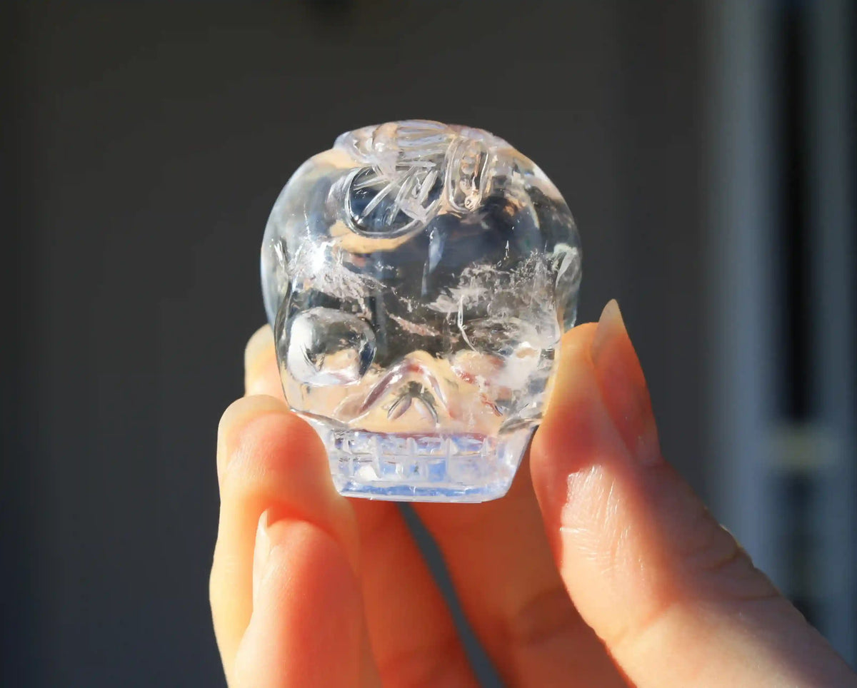 Himalayan Quartz Crystal Butterfly Engraved Skull by Vikas Meena