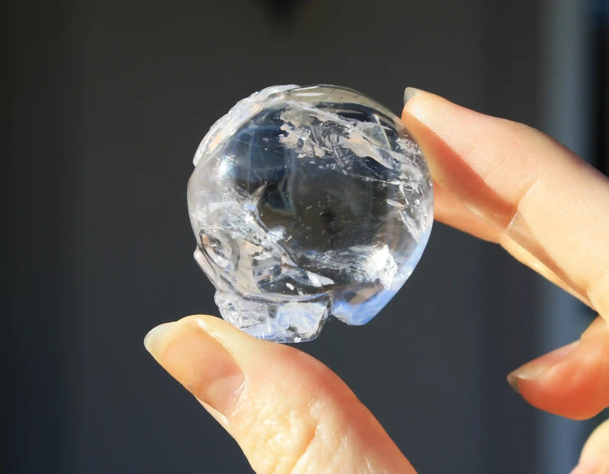 Himalayan Quartz Crystal Butterfly Engraved Skull by Vikas Meena