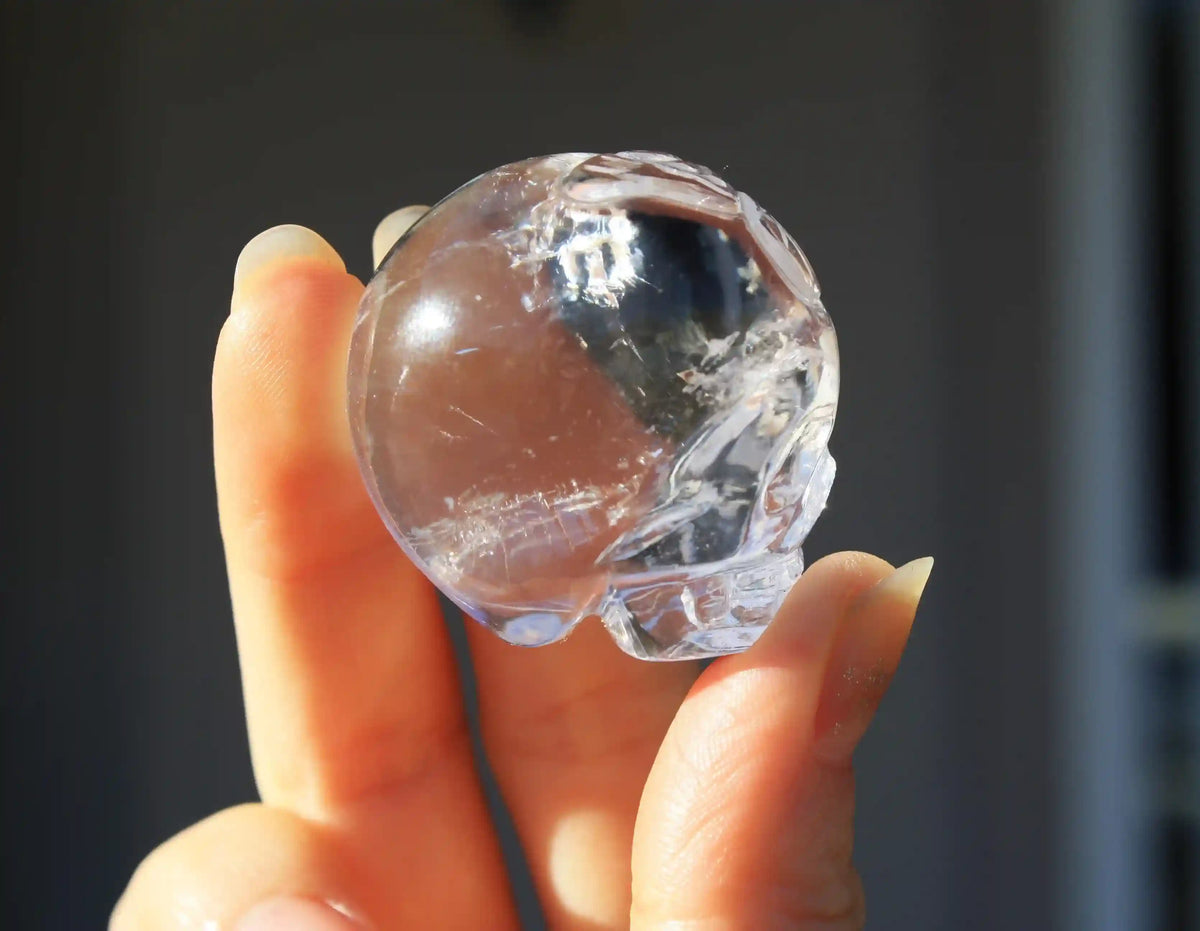 Himalayan Quartz Crystal Butterfly Engraved Skull by Vikas Meena