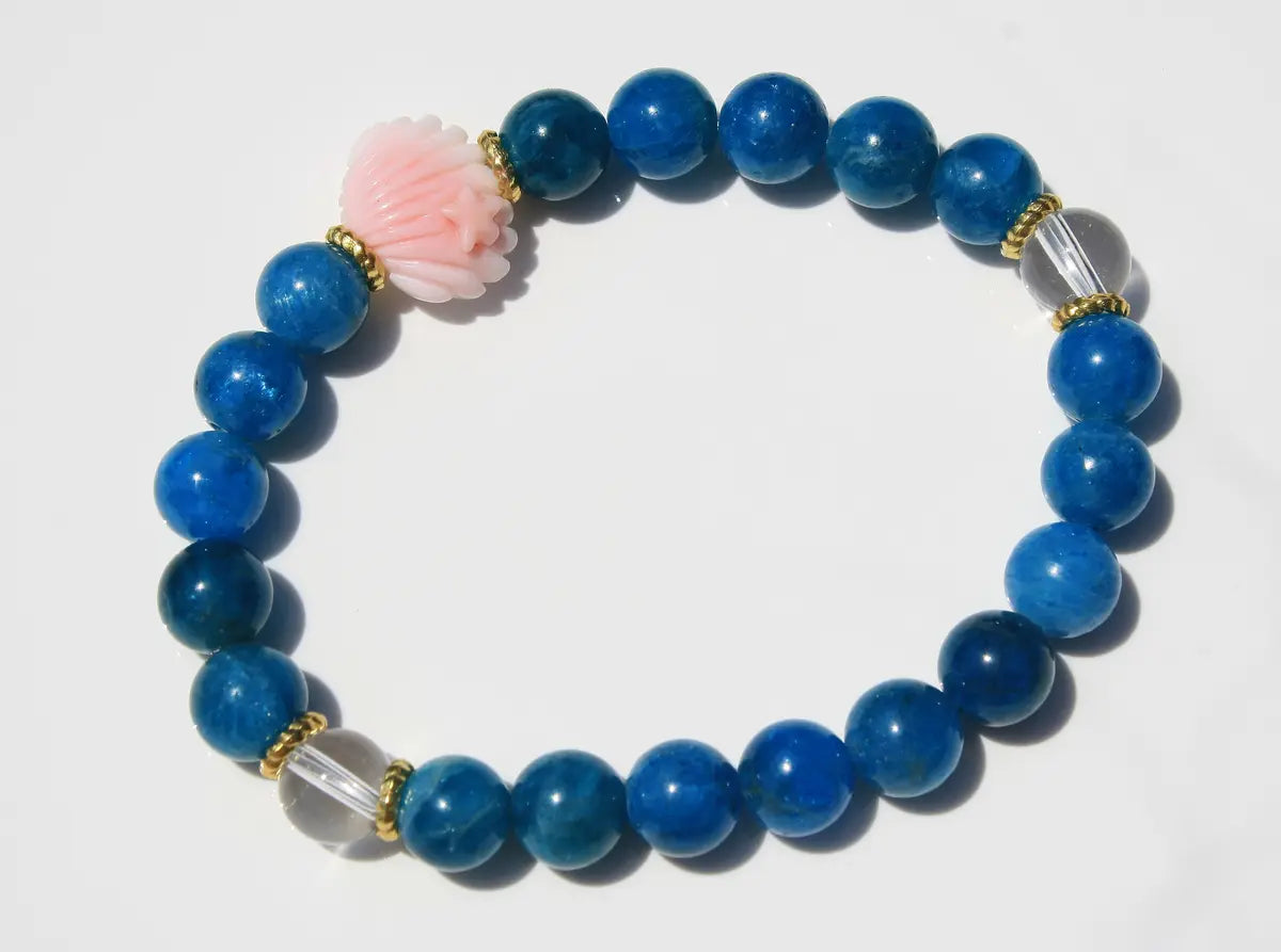 Seashell Bracelets Custom Designed Blue Apatite, Pink Agate and Clear Quartz